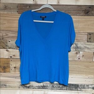 Express size XL Vibrant Blue Short Sleeve V-neck Super Soft Relaxed Fit T-shirt